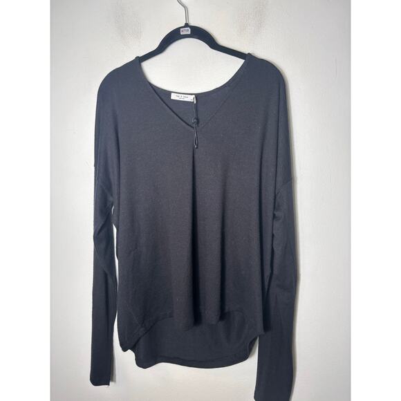Rag & Bone Black Long Sleeve V-Neck High Low Hem Top Sz L - Picture 1 of 2